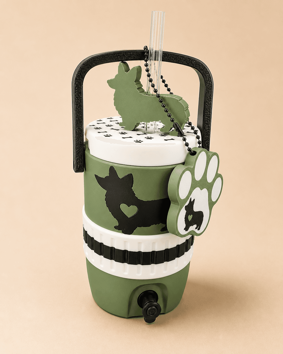 Green Corgi can koozie